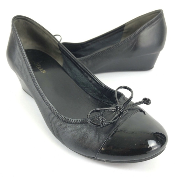 Cole Haan Air Tali Black Leather Cap Toe Wedges - Picture 1 of 8